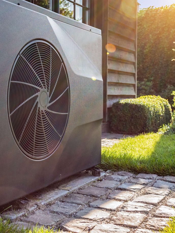 Completed installation of an air source heat pump - Retrofit West