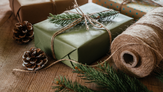 Green wrapped christmas present
