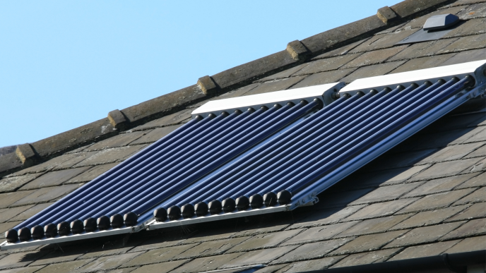 solar water heating panels on a sunny roof