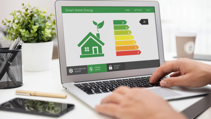laptop showing the Energy Performance Certificate scale
