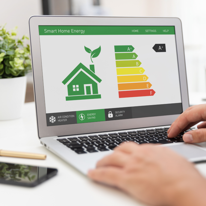 laptop showing the Energy Performance Certificate scale
