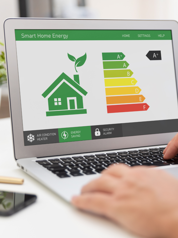 laptop showing the Energy Performance Certificate scale