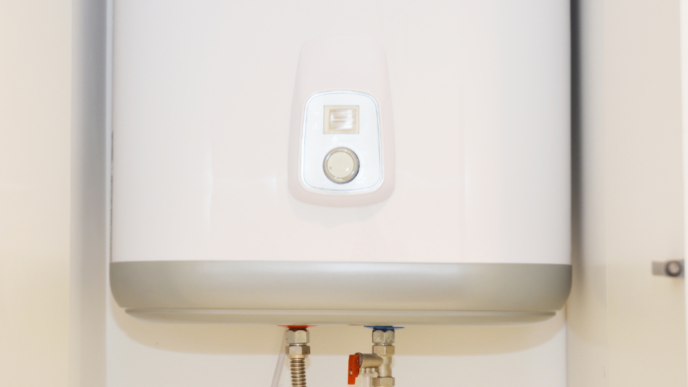 a white boiler inside a cupboard
